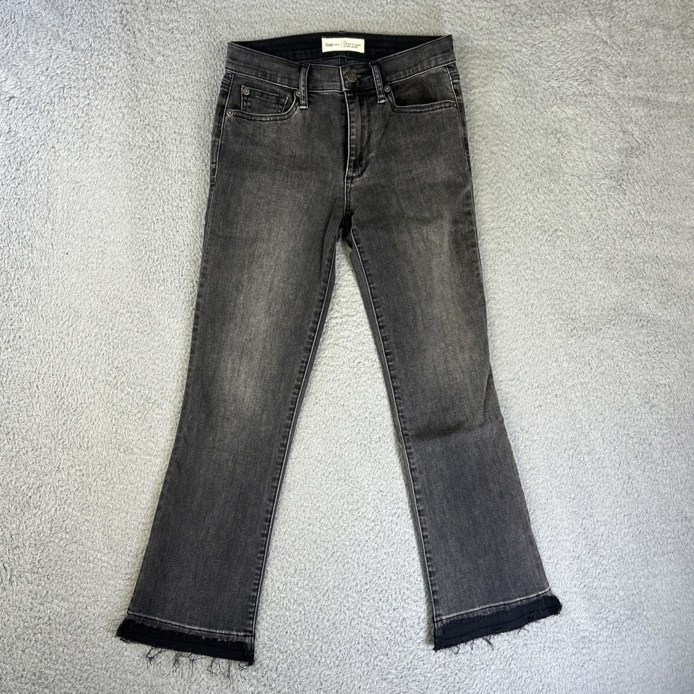 Gap 1969 Jeans Womens 24 Black Denim Pants‎ Crop Flare High Rise Boho Hippie Y2K